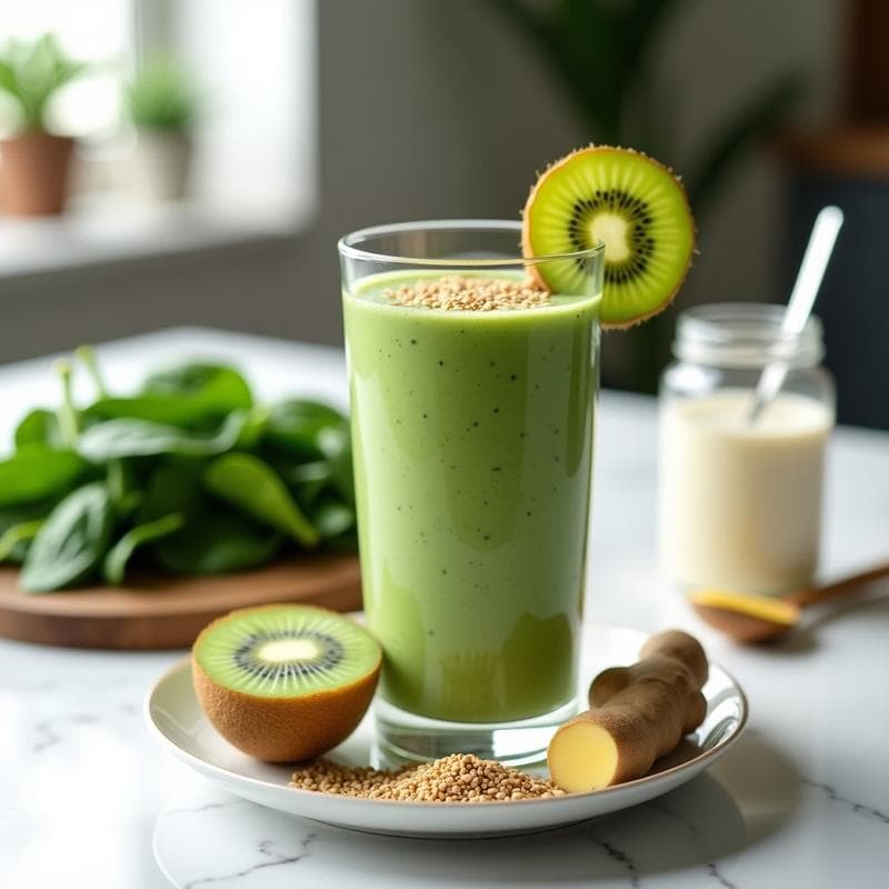 Batido de Espinacas, Kiwi y Jengibre con Proteína en Polvo: Smoothie Vegano Post-Entreno