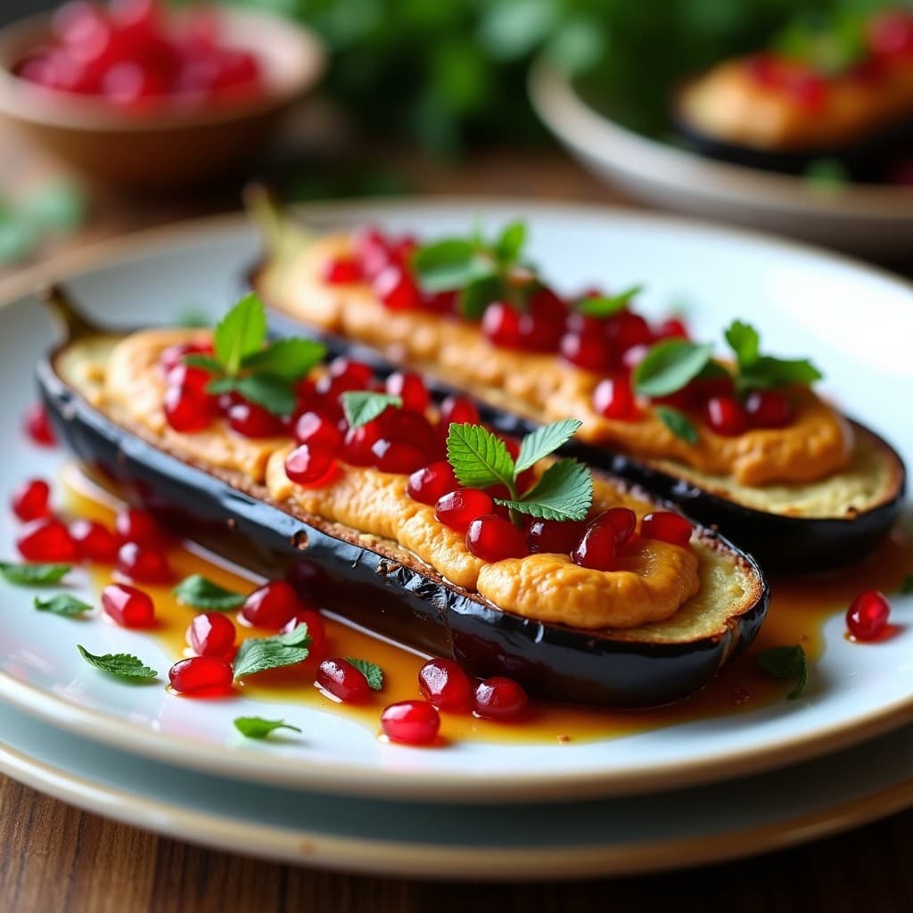 Berenjenas Rellenos de Hummus de Lentejas Rojas y Granados: Aperitivo Armenio Vegano en 15 Minutos