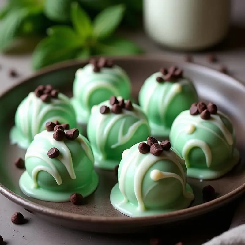 Bolas de Helmado de Menta y Chip de Chocolate con Baño de Chocolate Blanco: Postre Refrescante