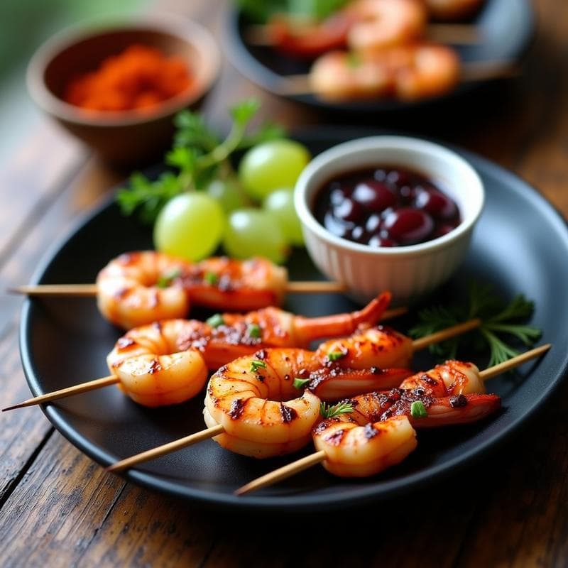 Brochetas de Langostinos y Uvas con Salsa de Ajo Negro: Receta Gourmet en Airfryer