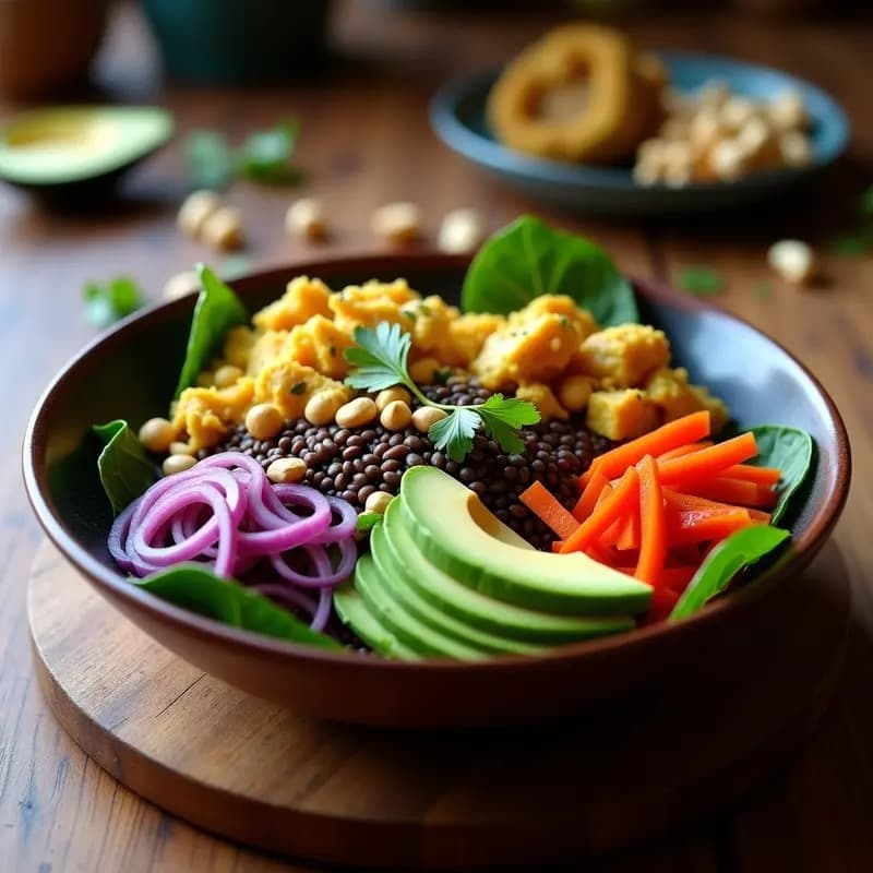 Buddha Bowl de Arroz Salvador con Jackfruit al Curry y Aguacate: Receta Sri Lankesa Vegana