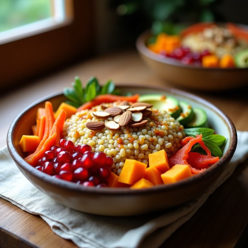 Buddha Bowl de trigo sarraceno con aderezo de tamarindo y semillas de granada