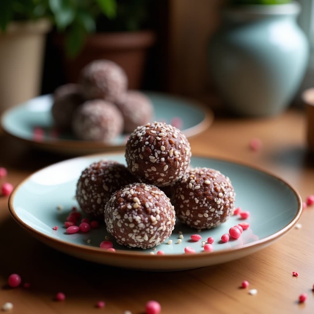 Energy Balls de Cacao y Aceite de Coco con Especias de Pimienta Rosa: Snack Vegano Sin Cocinar