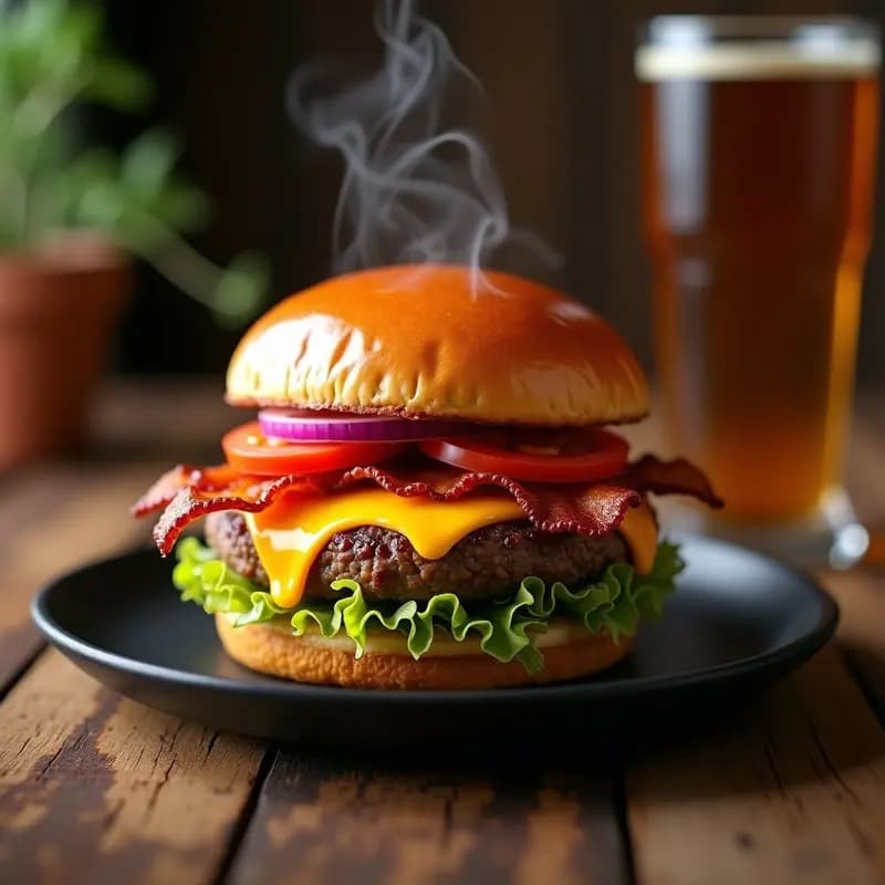 Hamburguesa Doble con Queso, Bacon y Salsa BBQ: Receta Casera para Antojos Irresistibles