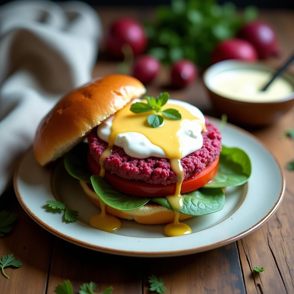 Hamburguesa de Quinoa y Remolacha con Salsa de Yogur de Soja: Receta Vegana en Thermomix