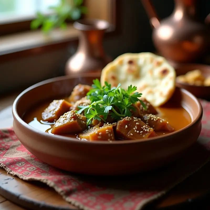 Roganic de Cordero con Puras de Berros: Receta Iraní en Olla con Especias Persas