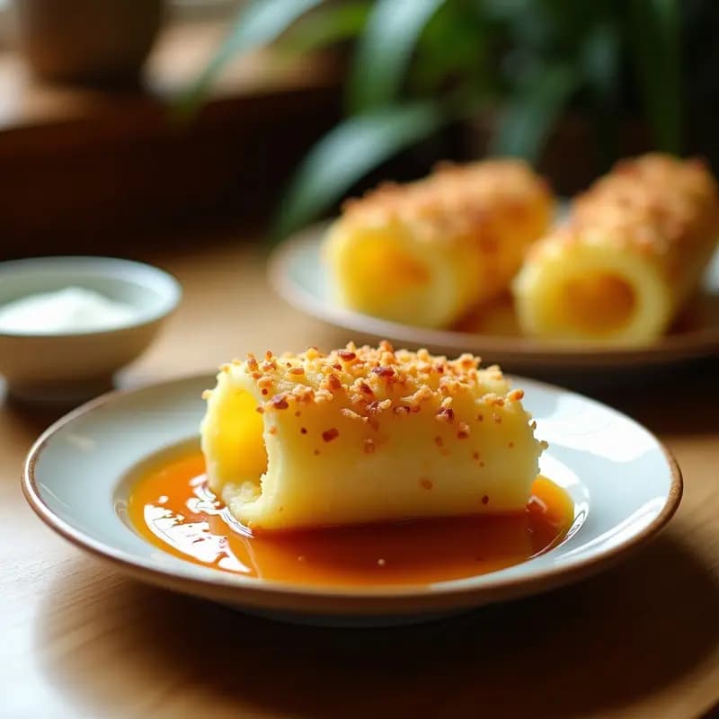 Rollitos de Leche de Coco y Piña con Salsa de Chile Dulce: Postre Tailandés en 15 Minutos