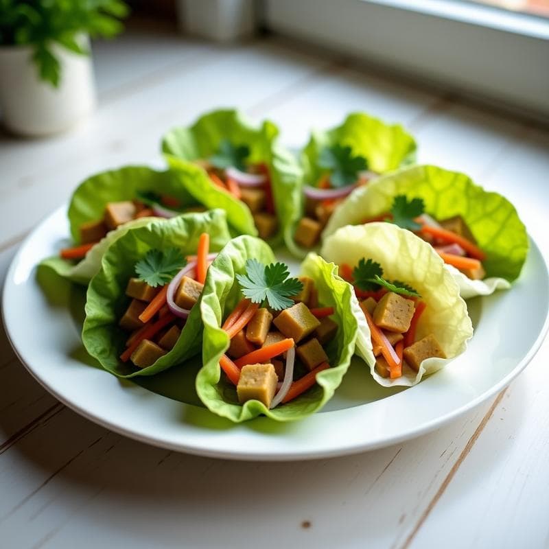 Rollitos de Lechuga con Relleno de Tempeh y Salsa Satay: Receta Indonésica en 15 Minutos
