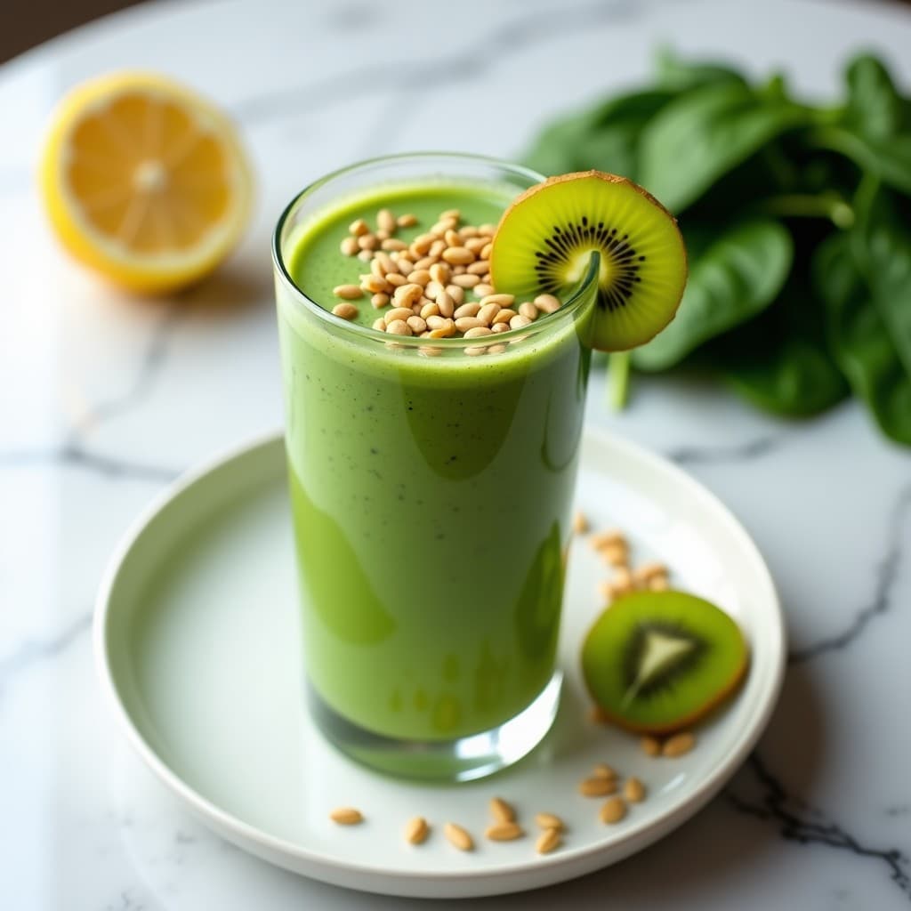 Smoothie de Spinaca y Kiwi con Semillas de Cardo Santo: Bebida Desintoxicante