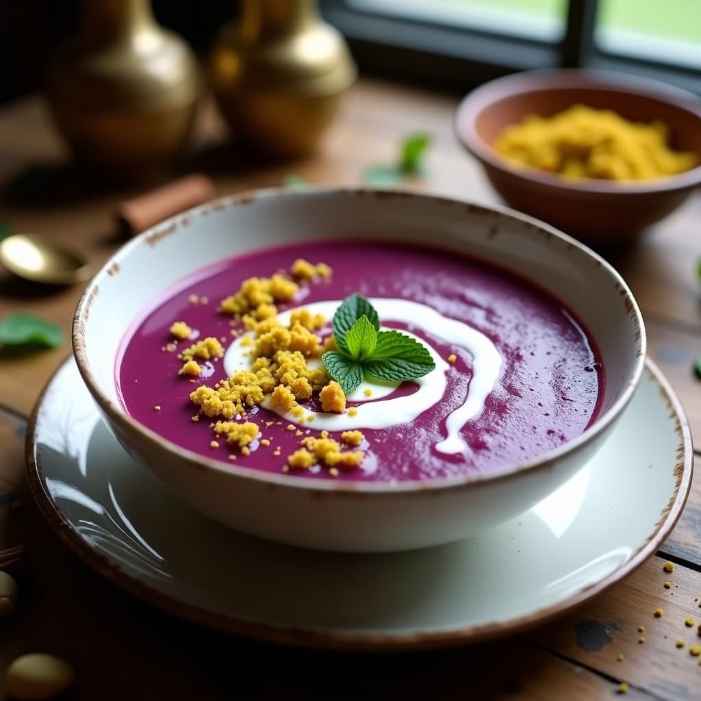 Sopa de Zanahoria Morada y Jengibre con Crumble de Pistachos: Receta Iraní en Olla Lenta