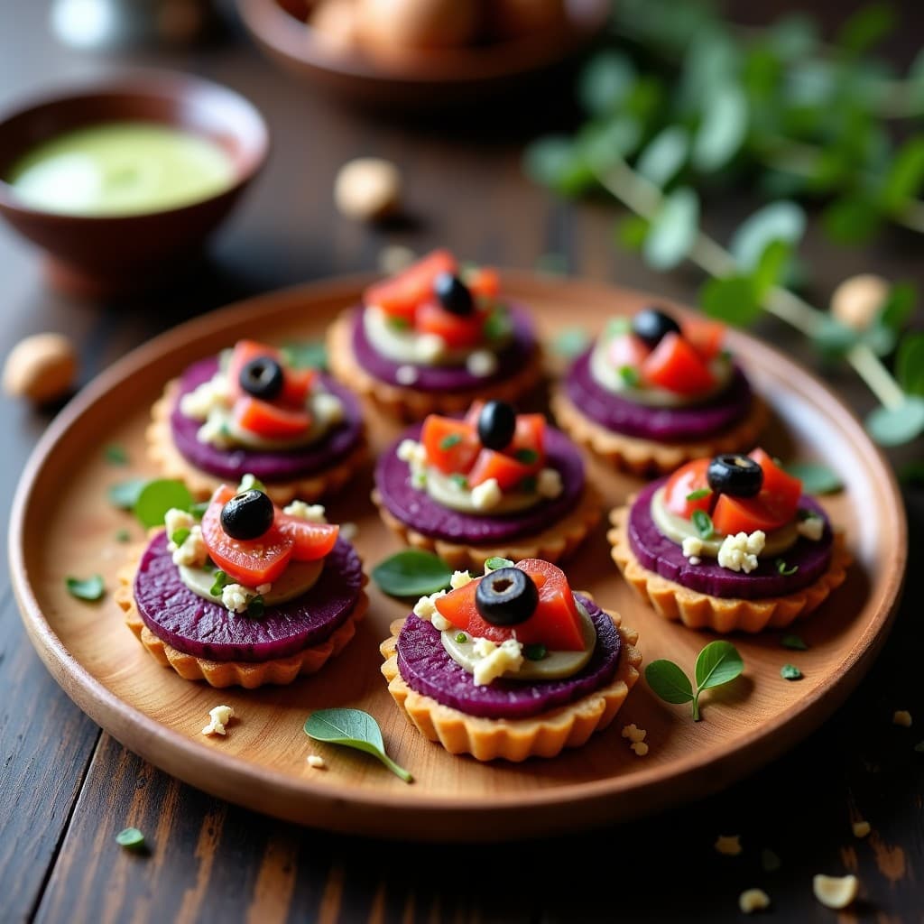 Tartaleta de Wirra y Patata Morada: Receta Australiana Vegana con Salsa de Hierbas Nativas