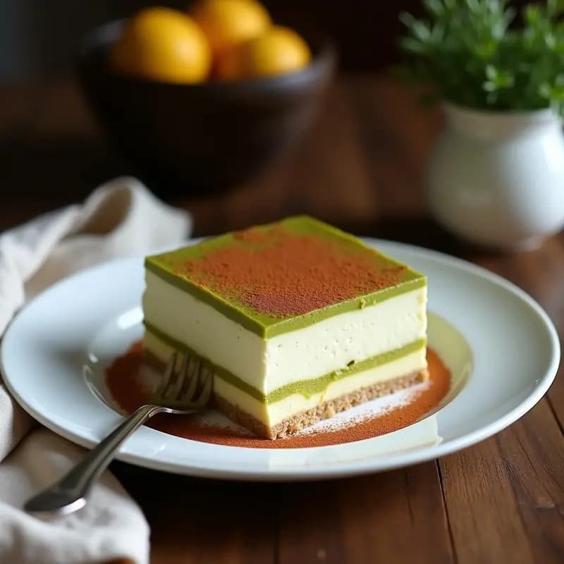 Tiramisú de Matcha y Queso de Cajú: Postre Japonés Sin Lactosa y Sin Azúcar