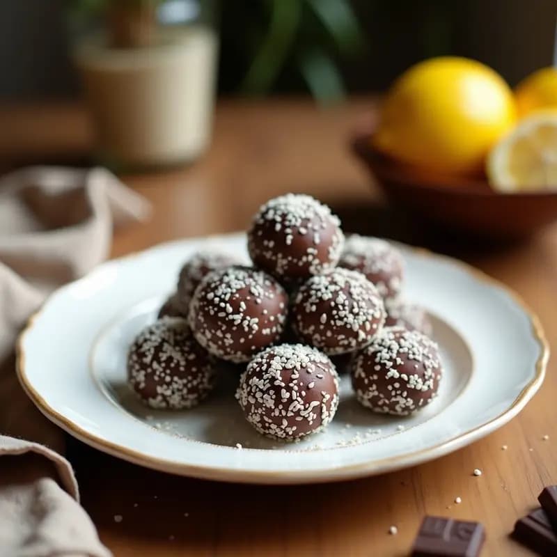 Trufas de Coco y Limón con Cobertura de Chocolate 90%: Postre Sin Azúcar y Crudivegano