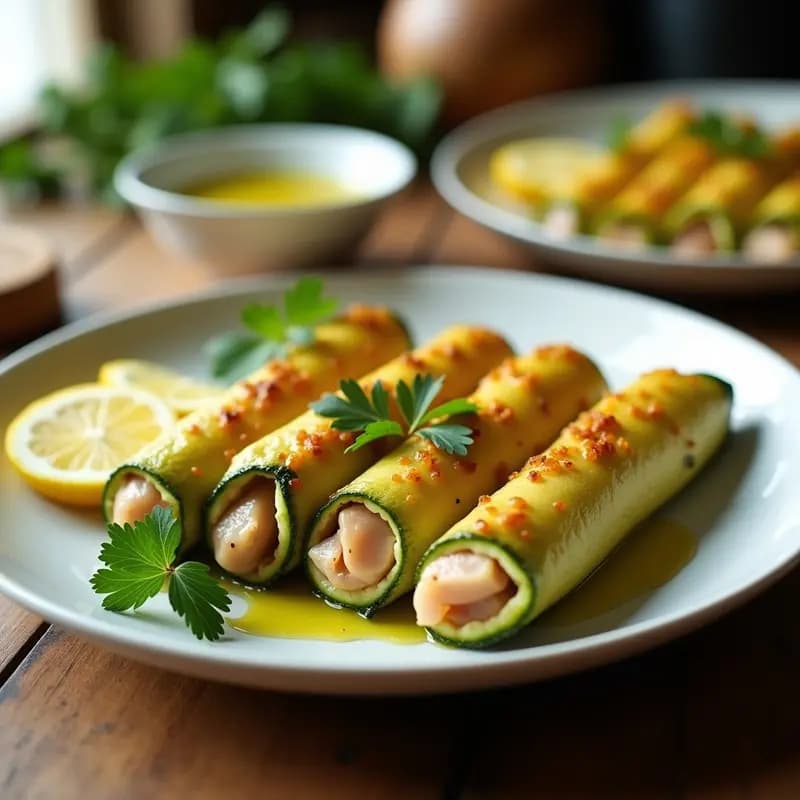 Rollitos de Calabacín con Relleno de Atún y Aceitunas Verdes: Receta Keto en Airfryer con Vinagreta de Limón