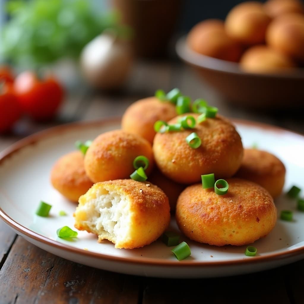 Croquetas de bacalao doradas y crujientes por fuera, con una bechamel cremosa y sin grumos, lista para servir