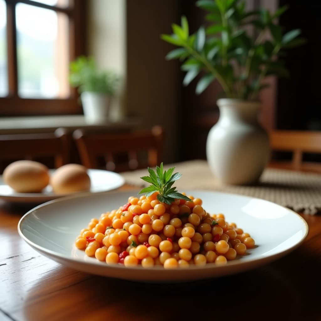 Foto de un guiso de garbanzos con espinacas frescas y cebolla, servido en una olla de barro. Guiso de garbanzos con espinacas