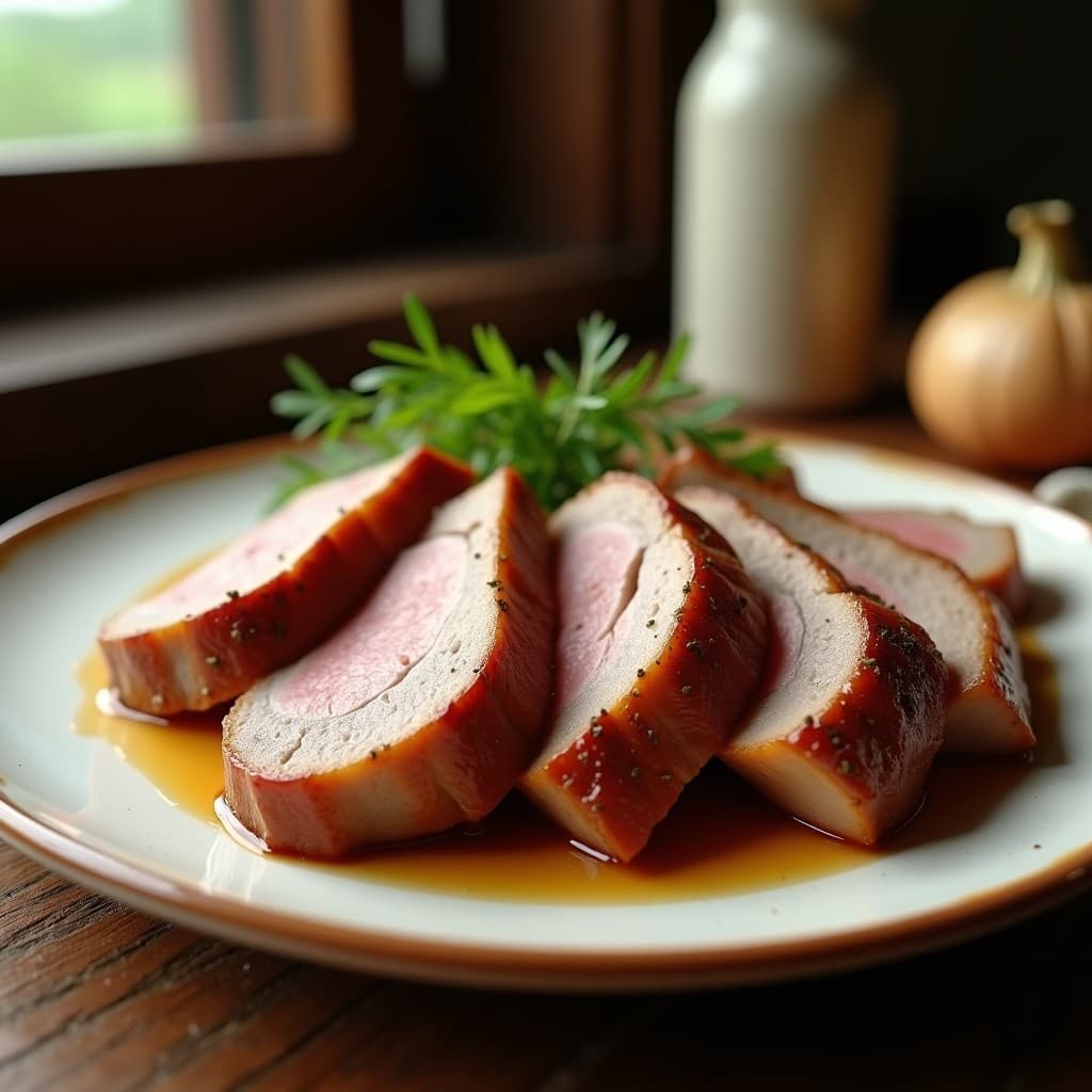 Lomo de cerdo a la sal asado al horno, con una corteza crujiente y una carne jugosa, lista para servir