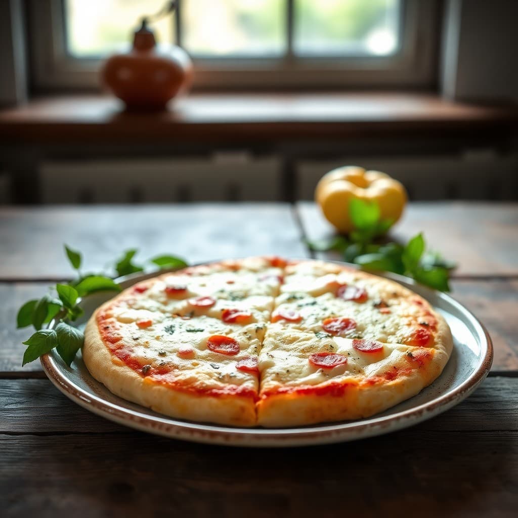 Masa de pizza casera fresca y crujiente sobre una superficie de madera, lista para ser horneada - Masa de Pizza Casera