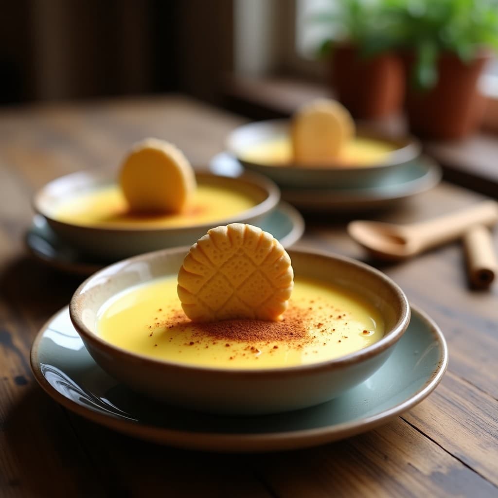 Natillas caseras de vainilla con galleta María y canela en polvo, receta tradicional fácil de preparar en casa