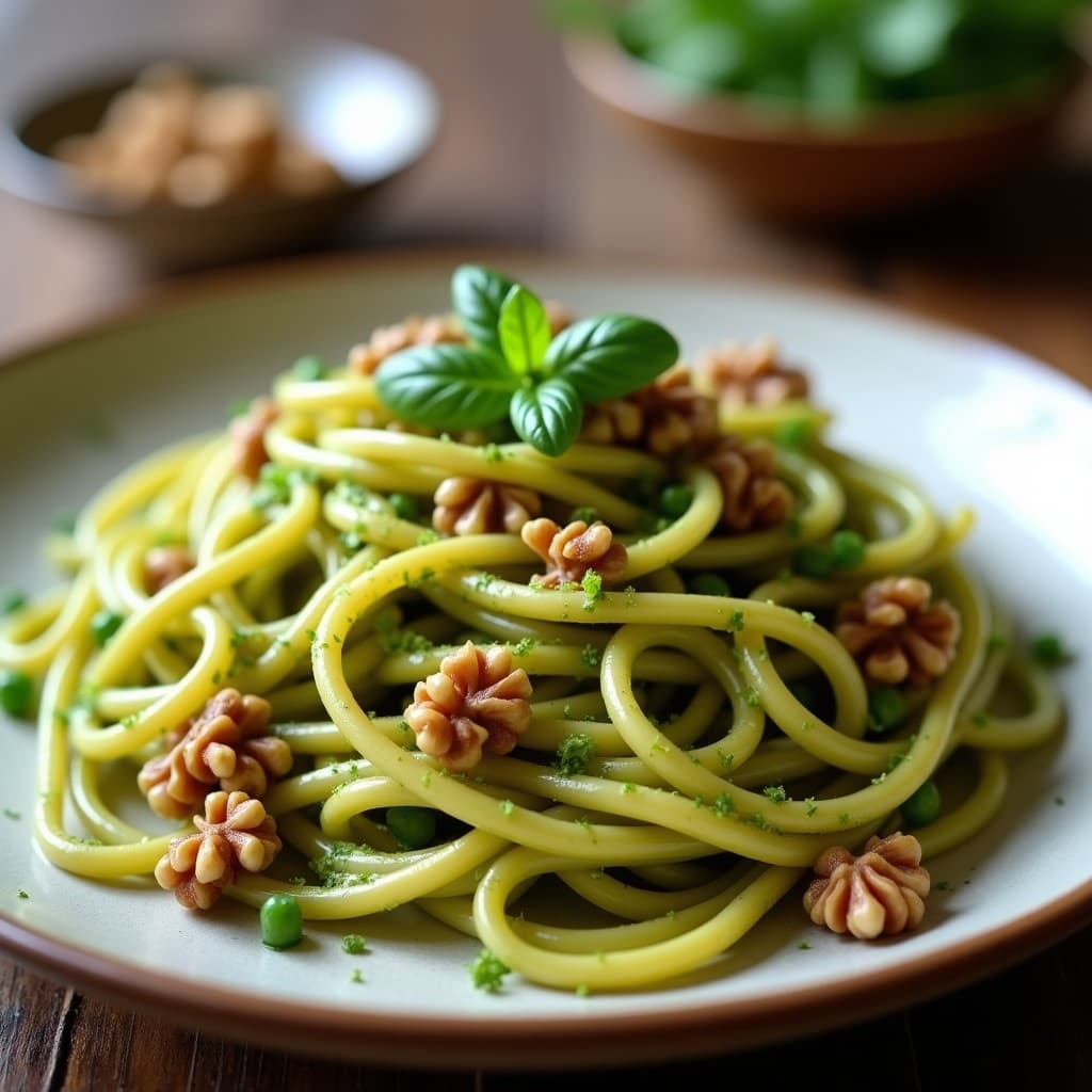 Pasta Integral con Pesto de Aguacate y Nueces