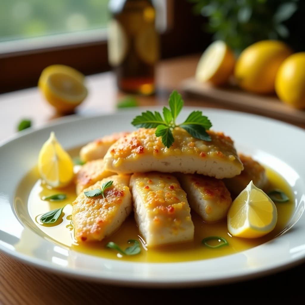 Pollo al limón jugoso en sartén, lista en 15 minutos, con limón y hierbas frescas