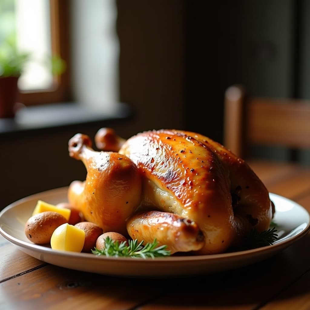 Pollo asado al horno con patatas y hierbas, receta fácil y jugosa