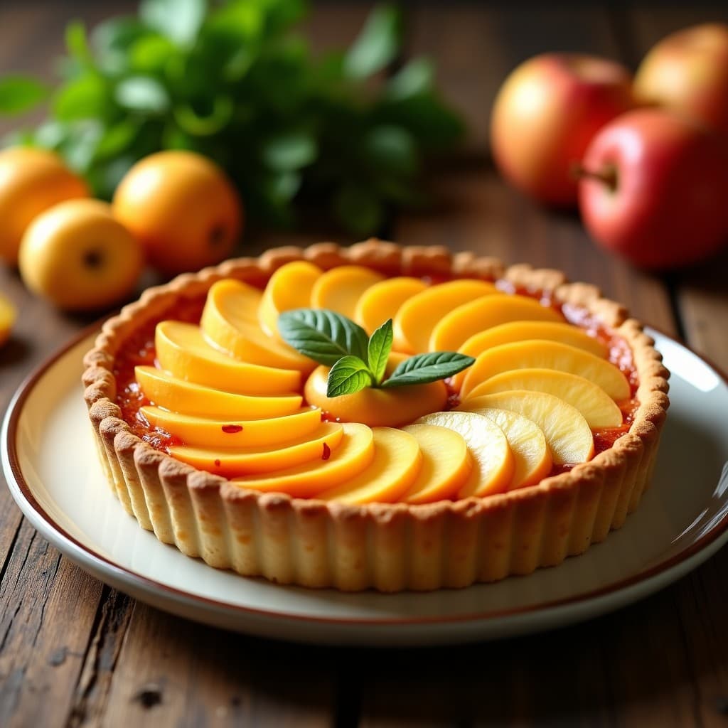 Tarta de manzana con hojaldre crujiente y crema pastelera, lista en 40 minutos, con una lámina de hojaldre rectangular y manzanas Golden o Reineta