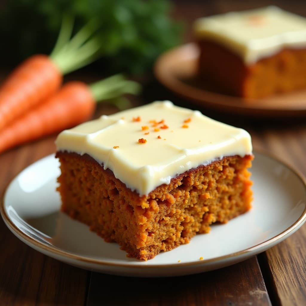 Tarta de zanahoria húmeda y especiada con frosting de queso crema, lista para servir