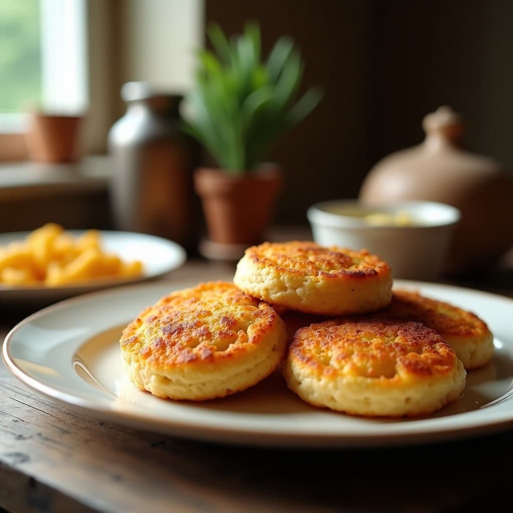 Tortitas de avena y plátano saludables en una sartén, lista para servir