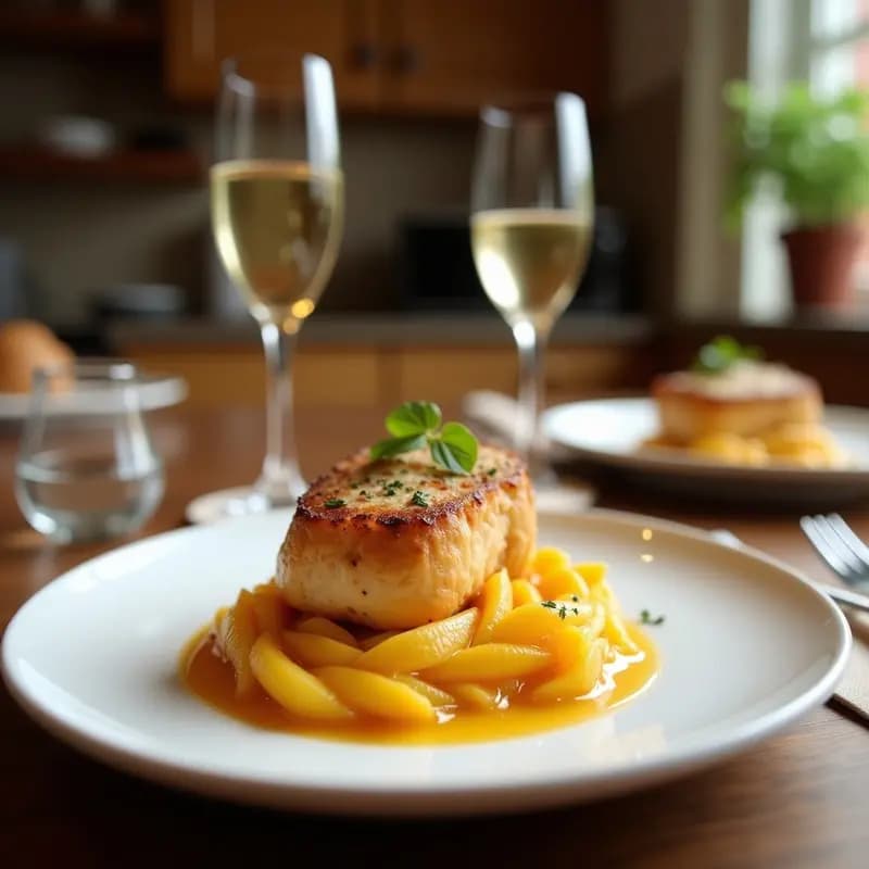 Jarra de cristal con Agua de Valencia, cóctel tradicional español de zumo de naranja y cava, decorado con rodajas de naranja y servido en copas de champán con hielo.