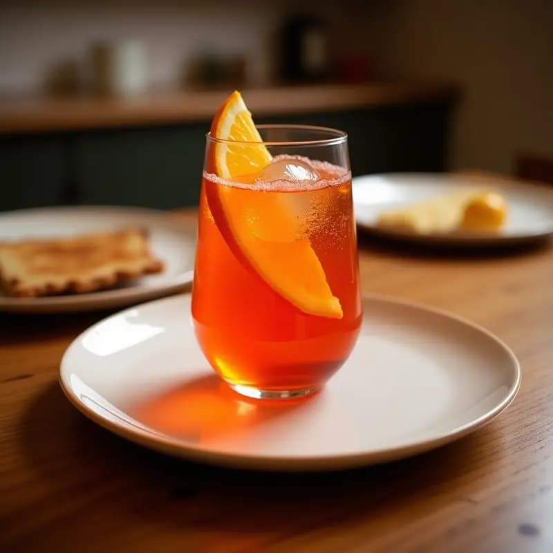 Copa de Aperol Spritz italiano con burbujas, rodaja de pomelo rosado y hoja de romero sobre fondo de terraza soleada con luz dorada, cóctel refrescante con toque amargo.