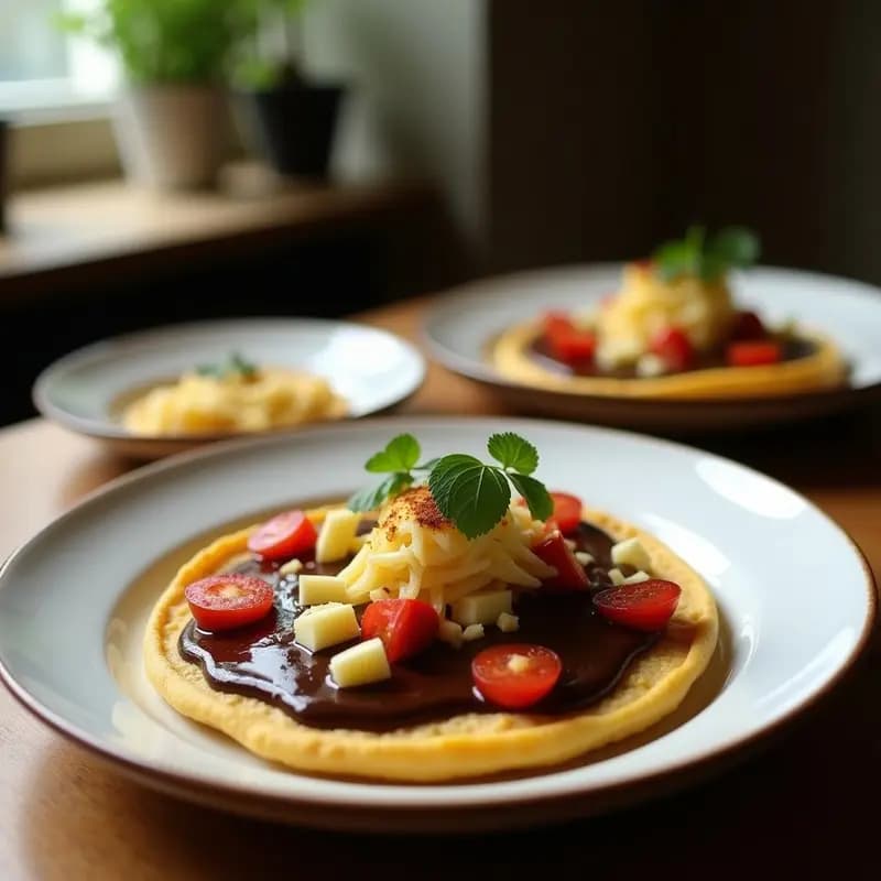 Arepa dorada y esponjosa de chocolate con relleno de queso blanco derretido, servida en plato rústico con fondo de madera oscura, receta venezolana dulce y salado.