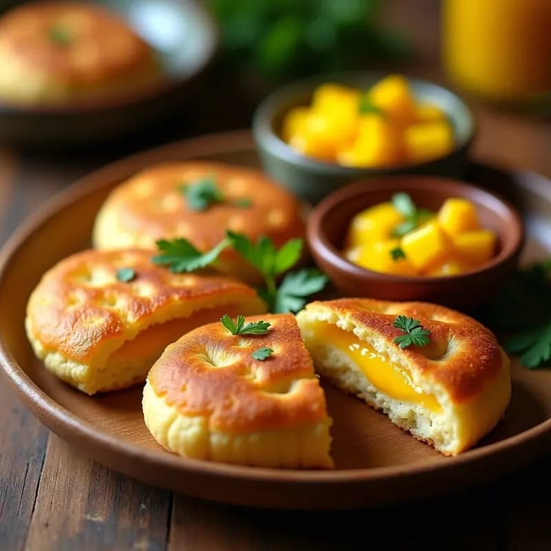 Arepas de Yuca y Queso de Cabra con Salsa de Mango: Receta Venezolana-Dominicana Crujiente