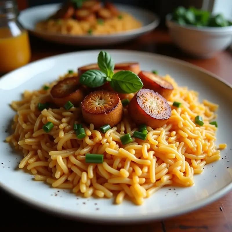 Cazuela de barro humeante con arroz con costillas y alcachofas al estilo valenciano, costillas doradas, alcachofas tiernas y arroz meloso, decorado con romero fresco.
