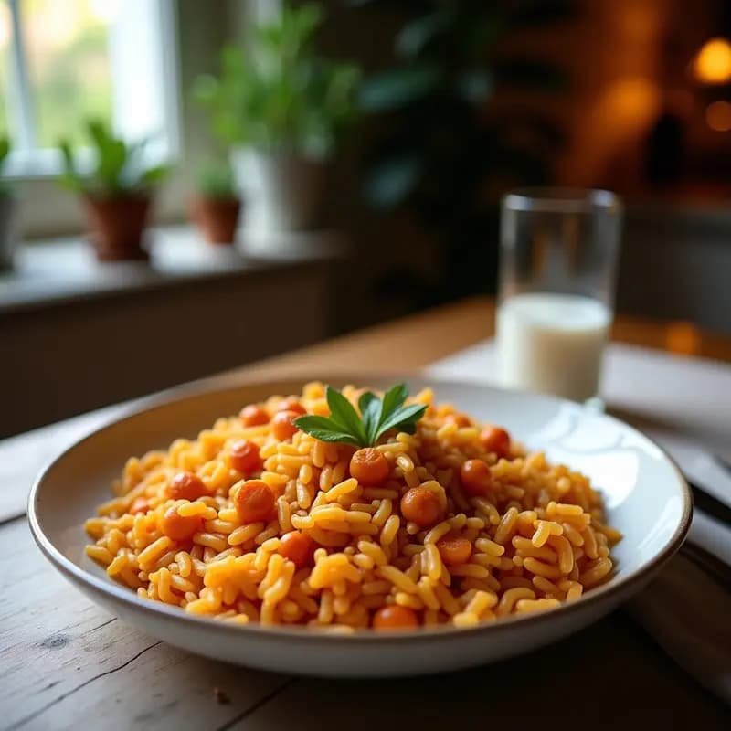 Cazuela de barro con arroz con costra catalana, garbanzos y morcilla, coronado por huevos cuajados con costra dorada. Plato tradicional español humeante y apetitoso.