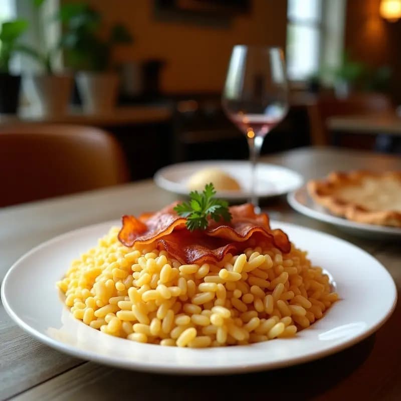 Plato hondo de cerámica negra con arroz frito dorado, trozos jugosos de piña amarilla, tiras de jamón York y semillas de sésamo espolvoreadas, acompañado de cebollino fresco. Receta china dulce y salada de arroz frito con piña y jamón York.