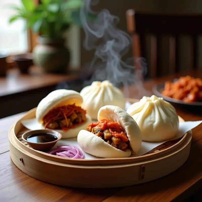 Bao Buns Veganos de King Oyster Mushroom y Kimchi: Receta China en Vaporera