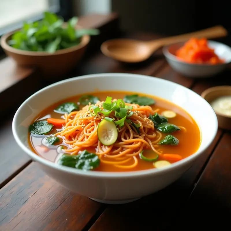 Bbroja de Fideos de Batata y Verduras: Sopa Coreana Vegana y Sin Gluten
