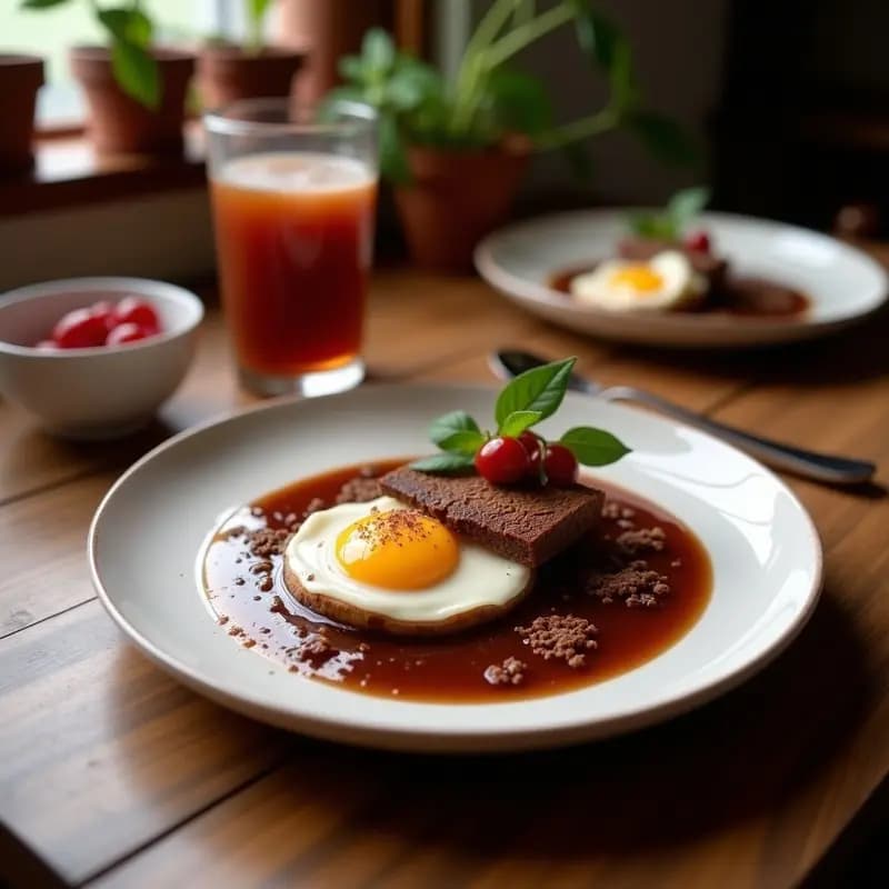 Taza de cerámica blanca con bebida caliente de cacao y chile, espuma cremosa en la superficie, espolvoreada con canela y chile en polvo. Fondo rústico con avellanas y ramita de canela.