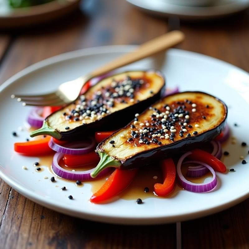 Berenjenas al Miso con Sésamo Toastado: Receta Vegana Gourmet en 25 Minutos