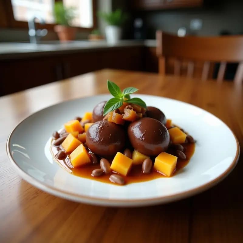 Bibelot de chocolate y avellanas con salsa de caramelo salado, postre francés gourmet sin horno en copa de cristal con capas visibles de mousse de chocolate, base crujiente de galleta y topping de avellanas caramelizadas.