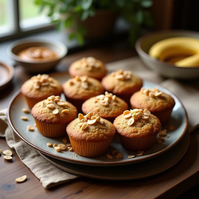Bollos dorados y esponjosos de harina de plátano y cacahuete en molde para magdalenas, con textura húmeda y trocitos de cacahuete por encima, receta keto sin gluten en Thermomix.