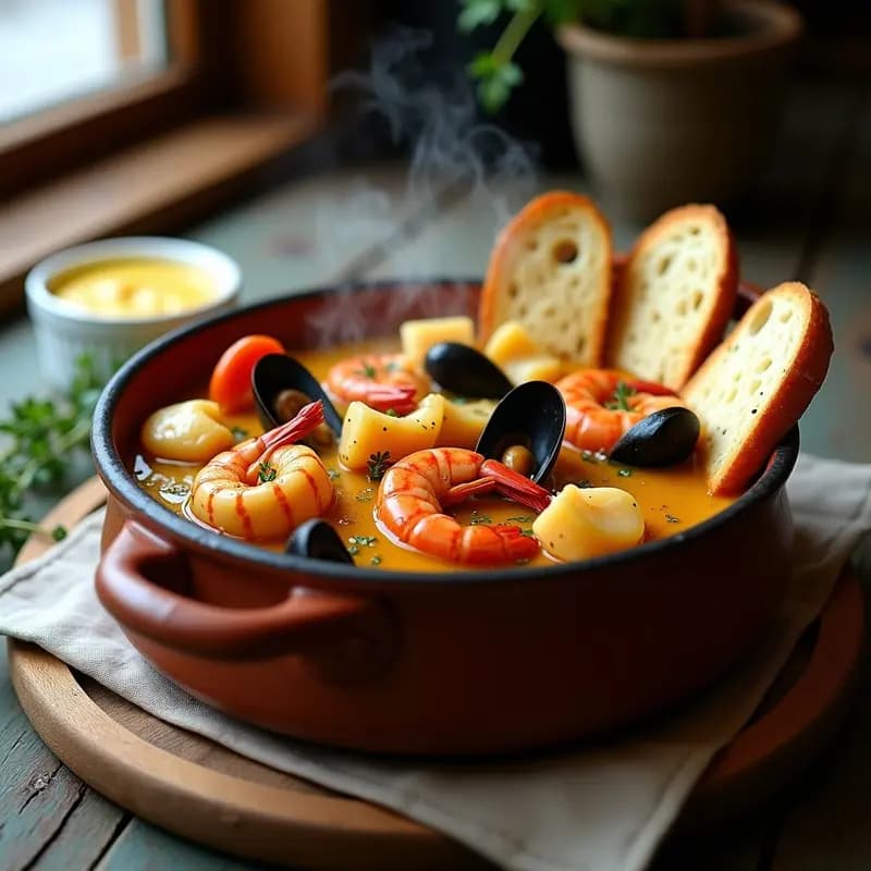 Bouillabaisse Provenzal con Azafrán y Alioli: Receta Francesa de Pescado y Marisco