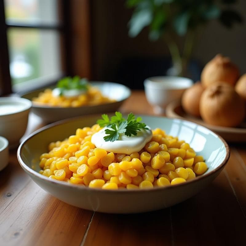 Bowl colorido con base de lentejas pardinas y batata amarilla en cubos, espinacas frescas, aderezo cremoso de yogur de coco y decoración de cilantro y semillas de sésamo. Plato vegano, saciante y lleno de proteínas, típico de la cocina india.
