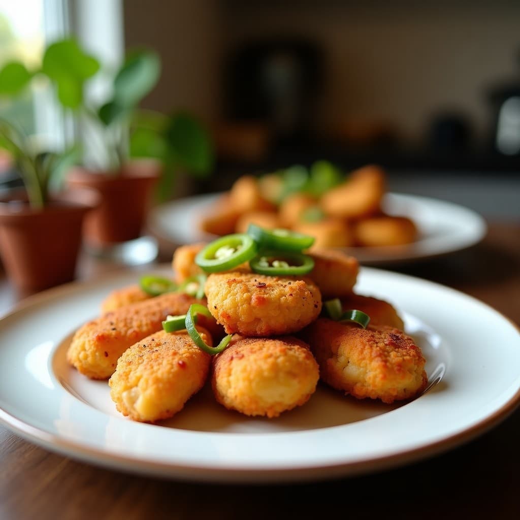 Brochetas de pollo al sativo con trozos dorados de pechuga, piña caramelizada y pimiento rojo asado, dispuestas en un plato de madera rústico con cilantro fresco. Receta colombiana en airfryer.