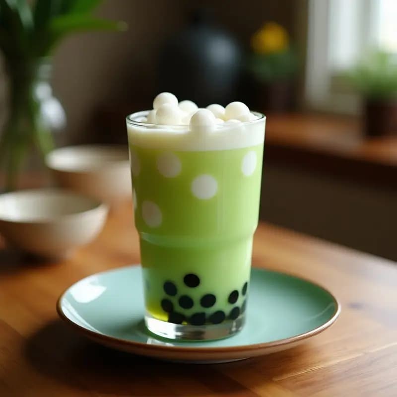 Bubble Tea de Té Verde y Perlitas de Tapioca: Bebida Taiwanea Refrescante con Leche de Coco