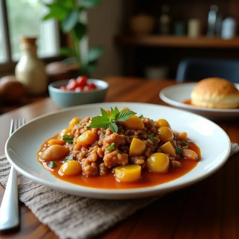 Ensalada libanesa de bulghur con berenjenas asadas doradas, granos de granado rojos brillantes, almendras tostadas y hierbas frescas, servida en un bol de cerámica blanca sobre fondo rústico.