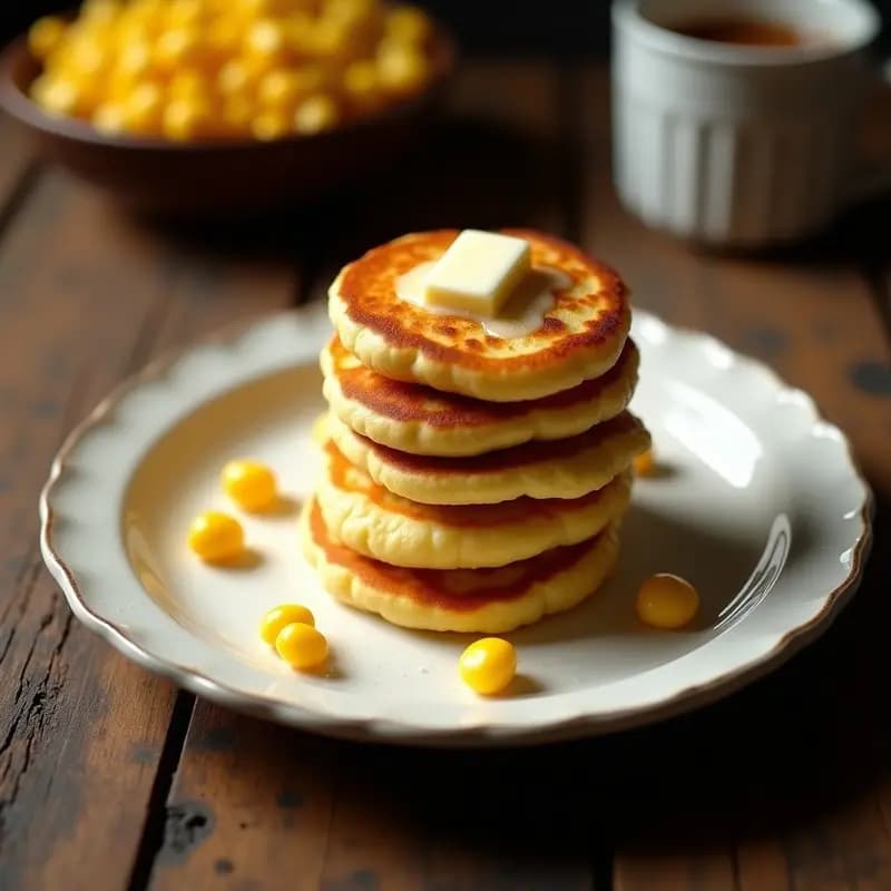 Plato de cachapitas venezolanas doradas en sartén, rellenas de queso de mano derretido, con cebollín fresco espolvoreado. Receta sin gluten y alta en proteínas.