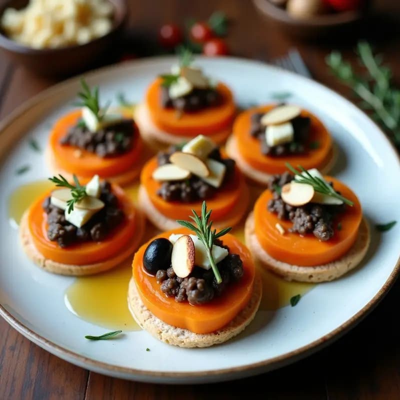 Canapés de Base de Batata con Paté de Aceitunas Negras y Queso de Cabra: Entrante Elegante en 10 Minutos
