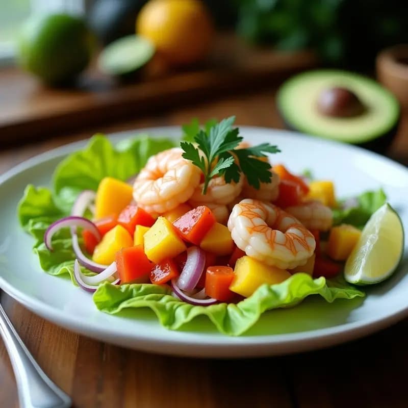 Ceviche de Camarón y Mango con Jugo de Tamarindo: Receta Mexicana Sin Lactosa